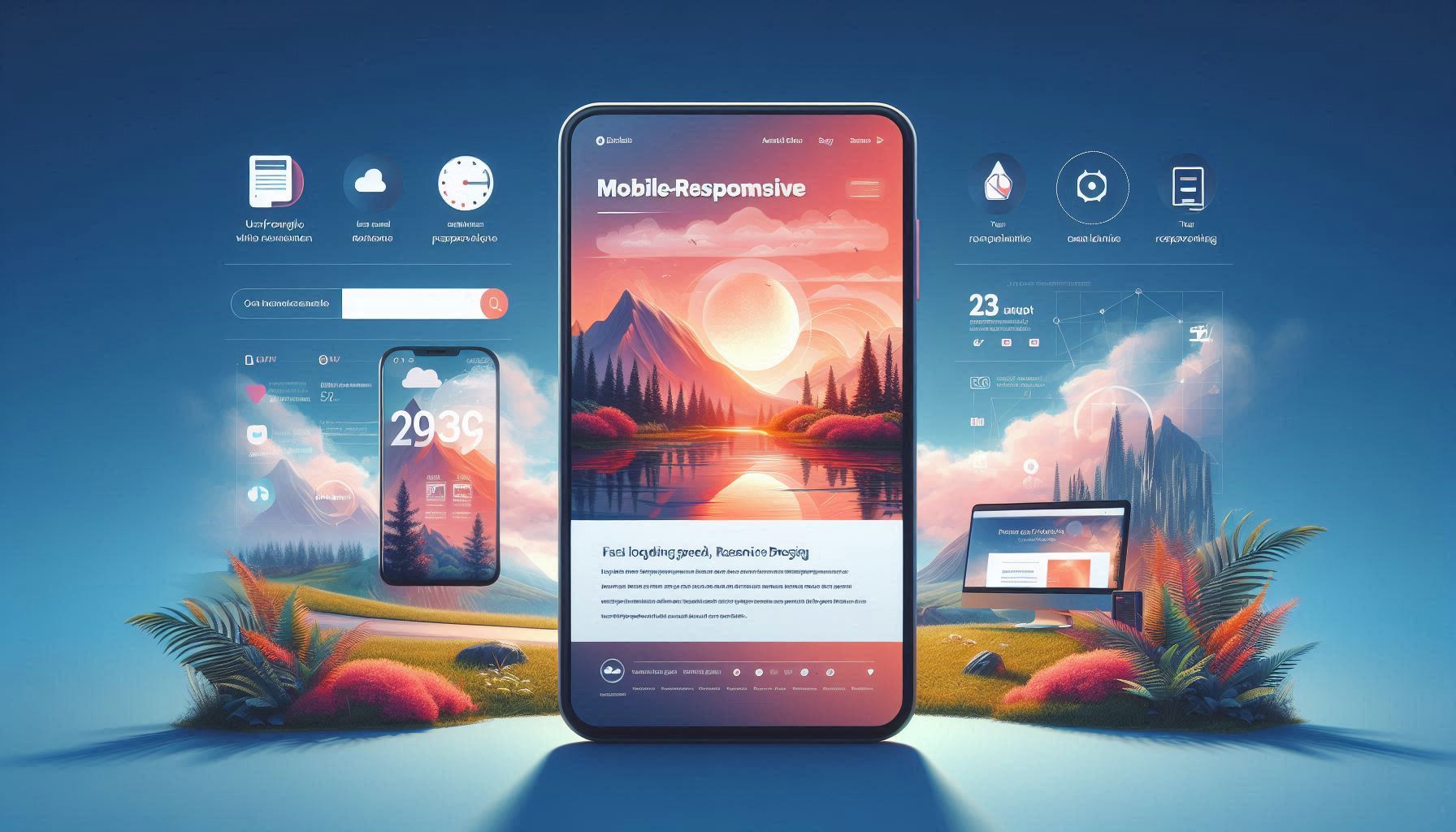 Visual representation of mobile responsiveness featuring a smartphone and desktop view ' highlighting the importance of mobile optimization for SEO 2025